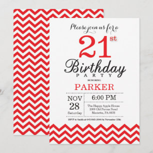 21.ª invitación de cumpleaños Chevron Rojo