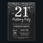 21.ª invitación de cumpleaños Purpurina de plata<br><div class="desc">Invitación de cumpleaños 21 con luces de cuerda plateadas con fondo Purpurina plateado. Cumpleaños plateado. Cumpleaños de adultos. Invitación de cumpleaños de hombres o mujeres. 13.º 15.º 16.º 18.º 20.21.30.40.50.60.70.80.90.100, cualquier edad. Para una mayor personalización, haga clic en el botón "Personalizar" y utilice nuestra herramienta de diseño para modificar esta...</div>