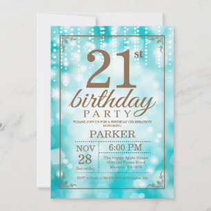 21.ª invitación de cumpleaños Purpurina Verde azul