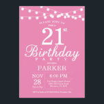 21.ª Invitación de cumpleaños Rosa<br><div class="desc">Invitación de cumpleaños 21 con String Lights. Fondo rosa. Invitación de cumpleaños elegante de mujeres. 13.º 15.º 16.º 18.º 20.21.30.40.50.60.70.80.90.100,  cualquier edad. Para una mayor personalización,  haga clic en el botón "Personalizar" y utilice nuestra herramienta de diseño para modificar esta plantilla.</div>