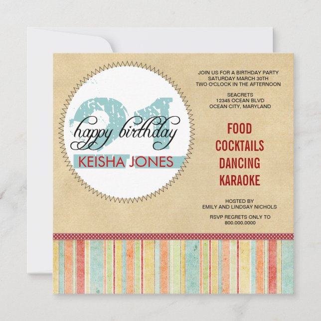 21.ª invitaciones a fiestas de cumpleaños (Anverso)