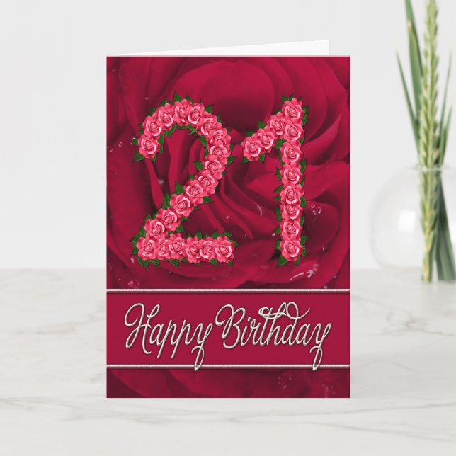 21.ª tarjeta de cumpleaños con rosas y hojas (Anverso)