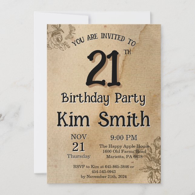 21.ª Tarjeta de invitación de cumpleaños (Anverso)