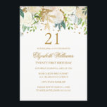 21 Aniversario Elegante Invitación Dorada Floral<br><div class="desc">¡Más invitaciones de cumpleaños florales en la tienda Little Bayleigh!</div>