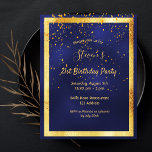 21 cumpleaños fiesta invitación al confetti de oro<br><div class="desc">Delante: Una moderna y moderna carta de invitación para los hombres a la fiesta de cumpleaños 21. Un fondo azul oscuro,  azul marino. El color azul es desigual. Con un marco de oro falso y confetti dorado,  letras de colores dorados. Plantillas para la información de su fiesta. Fondo blanco.</div>