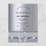 21 cumpleaños fiesta invitación brillante plata<br><div class="desc">Una invitación moderna, elegante y glamurosa para una joven fiesta de 21 años. Un falso fondo metálico plateado con un elegante arco falso plateado, cinta adhesiva y brillo. El nombre está escrito con un guión moderno de estilo con letras de color negro. Plantillas para los detalles del fiesta. Consejo: Si...</div>