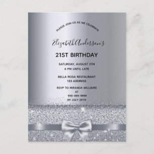 21 cumpleaños fiesta invitación brillante plata