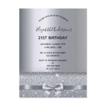 21 cumpleaños fiesta invitación brillante plata