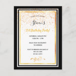 21 cumpleaños fiesta invitación de oro blanco negr<br><div class="desc">Una elegante tarjeta de invitación para una fiesta de cumpleaños por 21 años para hombres y mujeres. Plantillas para su información. Marcos de oro negros y falsos y lluvia dorada de confeti. Elegante fondo blanco, letras negras y doradas. El nombre está escrito con una escritura de estilo con letras a...</div>