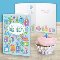 21° cumpleaños Iconos Pastel Brillantes En Tarjeta