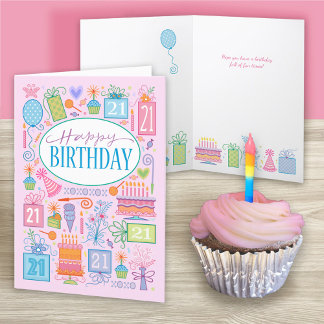 21° cumpleaños Iconos Pastel Brillantes En Tarjeta