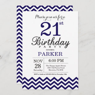 21° cumpleaños invitación a la marina azul Chevron