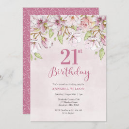 21 Invitación de cumpleaños Floral rosa