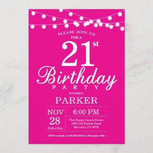 21 Invitación de cumpleaños Hot Pink