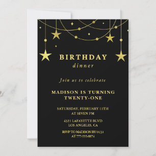 21 invitaciones de cumpleaños Black and Gold Stars