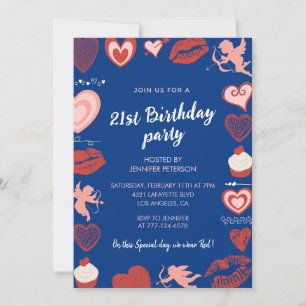 21 invitaciones de cumpleaños Blue Cute Hearts