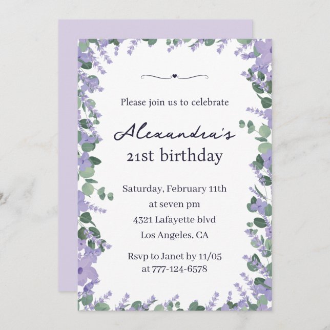 21 invitaciones de cumpleaños Boho Floral Frame (Anverso / Reverso)