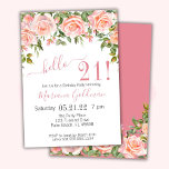 21 Invitaciones de cumpleaños Fiesta moderno con f<br><div class="desc">Invitaciones color rosa floral moderno para el 21º cumpleaños - "¡hola 21!" fiesta con fondo blanco y hermosa impresión que se puede personalizar con toda la información de su fiesta de cumpleaños. con colores melocotón y rosa - elegante.</div>