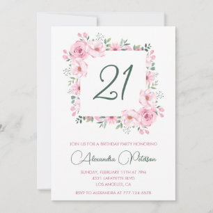 21 invitaciones de cumpleaños Floral Elegant Pink