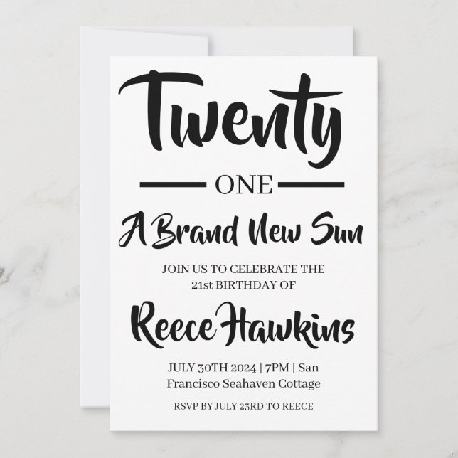21 invitaciones de cumpleaños modernas en blanco y (Anverso)