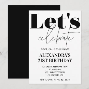 21 invitaciones de cumpleaños Typography Black Whi