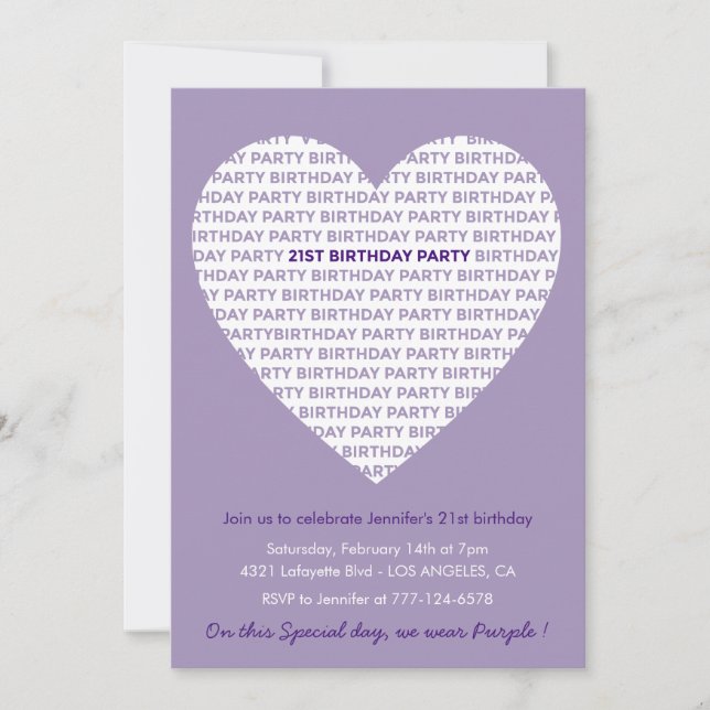 21 invitaciones de cumpleaños Typography Sweet (Anverso)