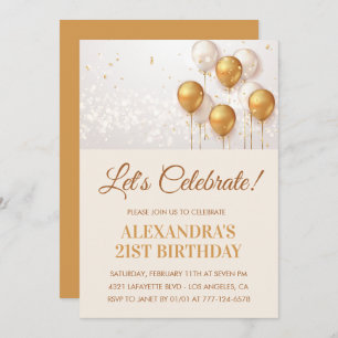 21 invitaciones para el cumpleaños Globos Oro