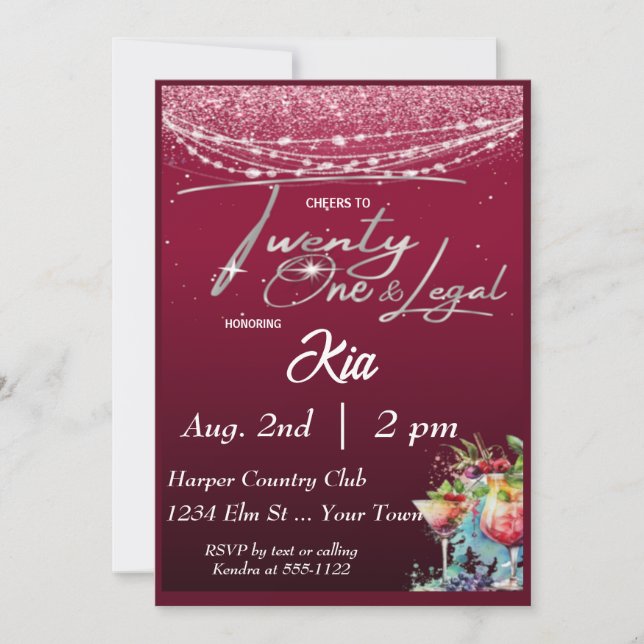 21 Tarjetas de Invitación a Fiesta de Cumpleaños o (Anverso)