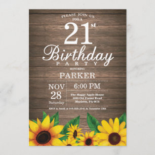 21ra invitación del cumpleaños del girasol rústico