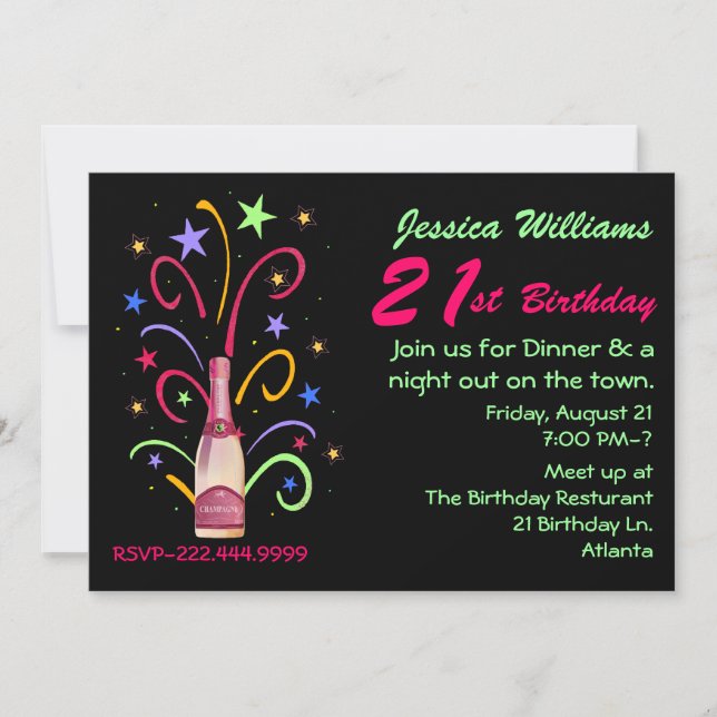 21ra invitación festiva del cumpleaños (Anverso)