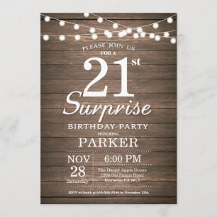 21ra madera de la invitación del cumpleaños de la