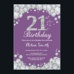 21ro Diamante púrpura y de plata de la invitación<br><div class="desc">21ro Invitación del cumpleaños. Diamante diamante de imitación púrpura y de plata. El golpe elegante del cumpleaños invita. Cumpleaños adulto. Cumpleaños de las mujeres. Cumpleaños de los hombres. Para el arreglo para requisitos particulares adicional, haga clic por favor el "personalizar él" botón y utilice nuestra herramienta de diseño para modificar...</div>