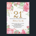 21ro purpurina floral del oro de la invitación del<br><div class="desc">21ra invitación floral del cumpleaños para las mujeres. Flor floral botánica de la acuarela. Purpurina del oro. Flores florales de los Peonies rosados. Cumpleaños adulto. Para el arreglo para requisitos particulares adicional,  haga clic por favor el "personalizar él" botón y utilice nuestra herramienta de diseño para modificar esta plantilla.</div>