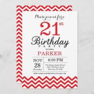 21ro Rojo Chevron de la invitación del cumpleaños