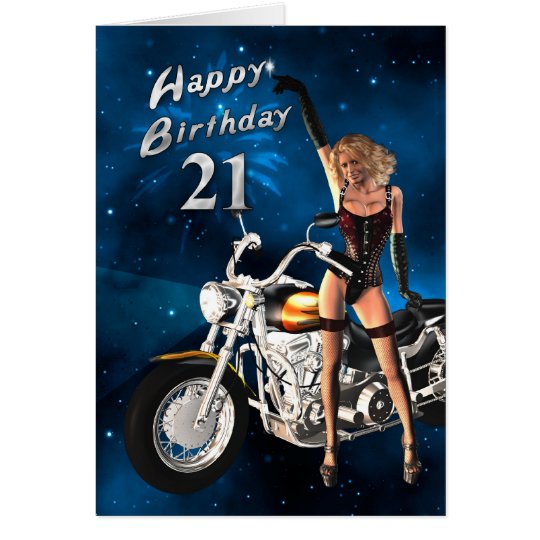 21ro Tarjeta de cumpleaños con una moto