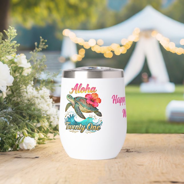  21st Birthday Personalized Tropical Sea Turtle  (Boda (girada))