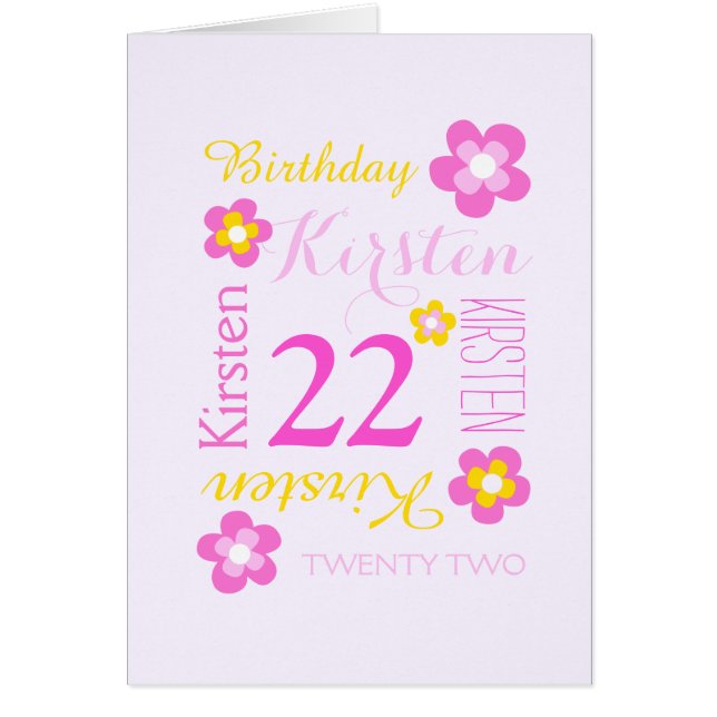 22.º personalizado de flores amarillo gráfico rosa (Frente)