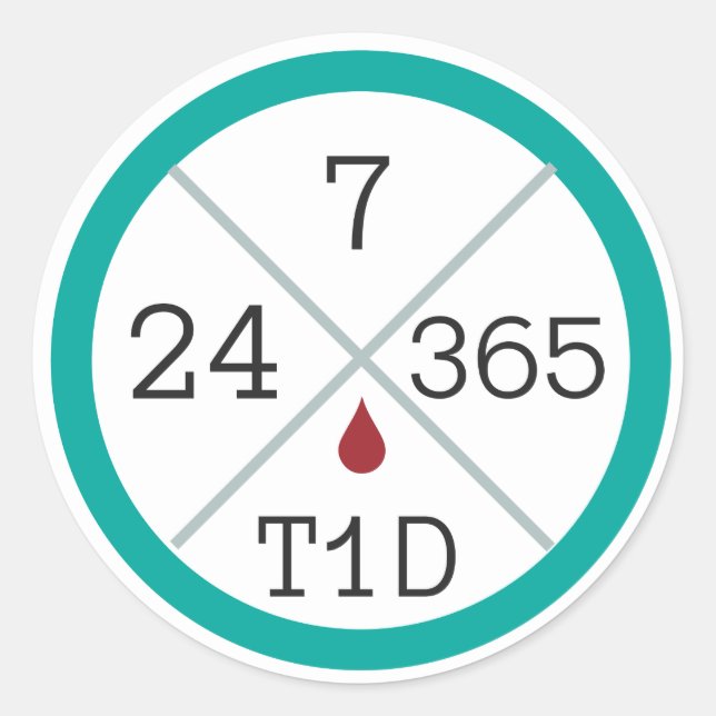 24/7/365 T1D Pegatina de vida (Anverso)