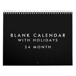24 Meses Blanco Calendario Negro Con Vacaciones
