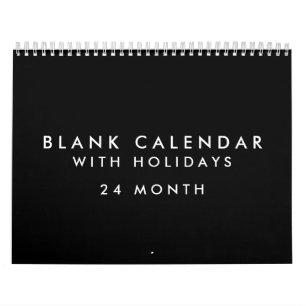 24 Meses Blanco Calendario Negro Con Vacaciones