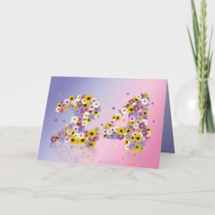 24ta tarjeta de cumpleaños con las letras floridas