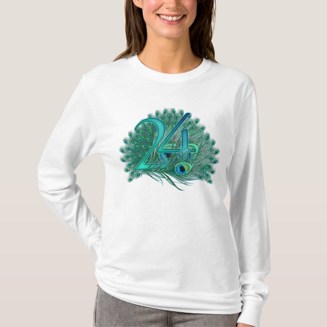 24tas camisetas del diseño del texto del pavo real (Anverso)