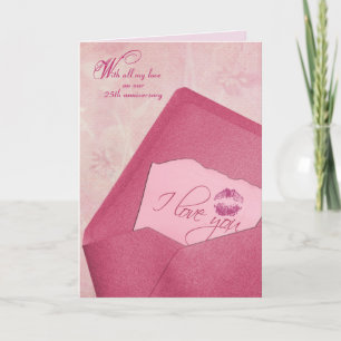 25ª nota de aniversario del boda en sobre
