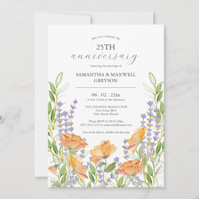 25º Aniversario Boda Invitaciones Floral (Anverso)