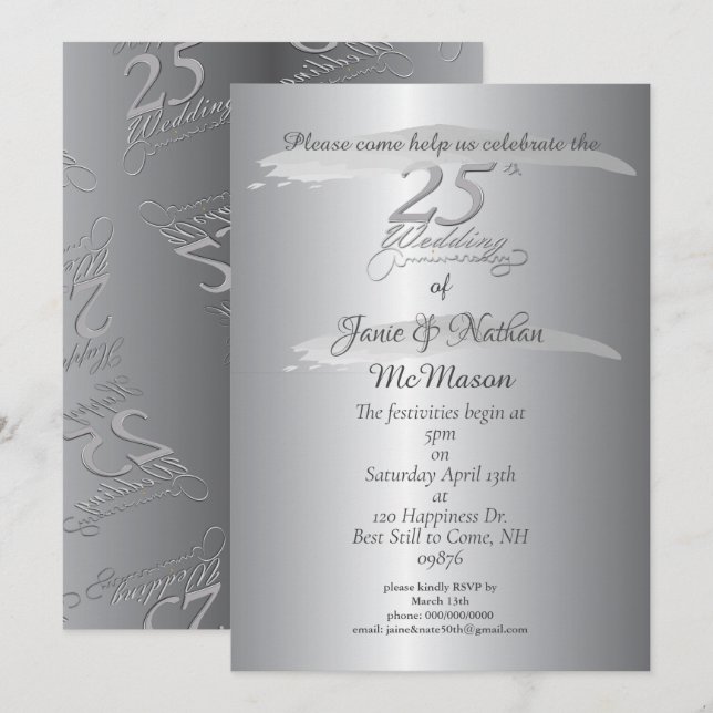 "25º Aniversario del Boda" Invitaciones sigilosas (Anverso / Reverso)