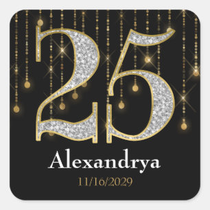 25º cumpleaños Diamantes de oro gracias etiquetas 
