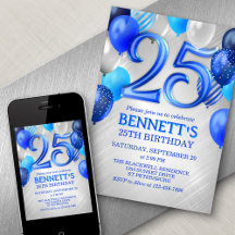 25.ª Invitación de cumpleaños azul para hombres