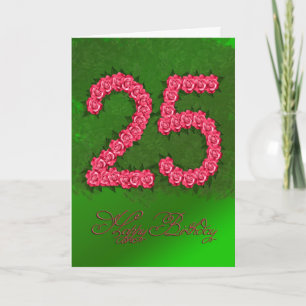 25.ª tarjeta de cumpleaños con rosas y hojas