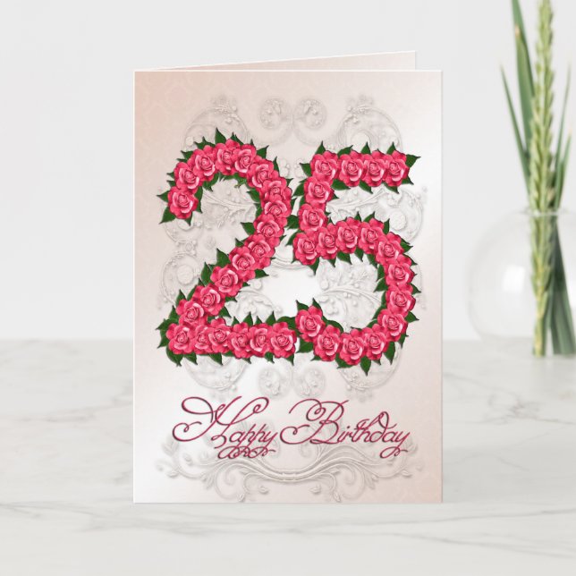 25.ª tarjeta de cumpleaños con rosas y hojas (Anverso)