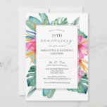 25.º aniversario Boda Invitaciones tropicales<br><div class="desc">Estas invitaciones para el 25º aniversario del boda cuentan con flores tropicales y hojas de palma en tonos rosa, naranja y verde. Utilice los campos de plantilla para agregar los detalles del personalizado. Solicite tarjetas impresas o invitaciones imprimibles. Una elección elegante para un Luau hawaiano y temas tropicales. Para ver...</div>